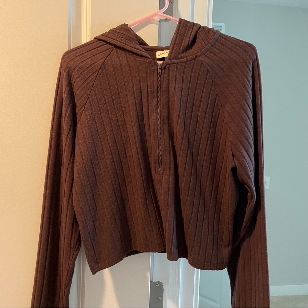 Brown hooded pullover sweater